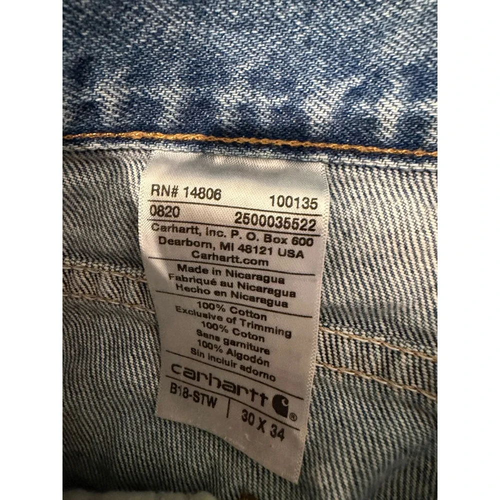 Carhartt B18-STW Mens Traditional Fit Straight Leg Stonewash Denim Jeans 30x34